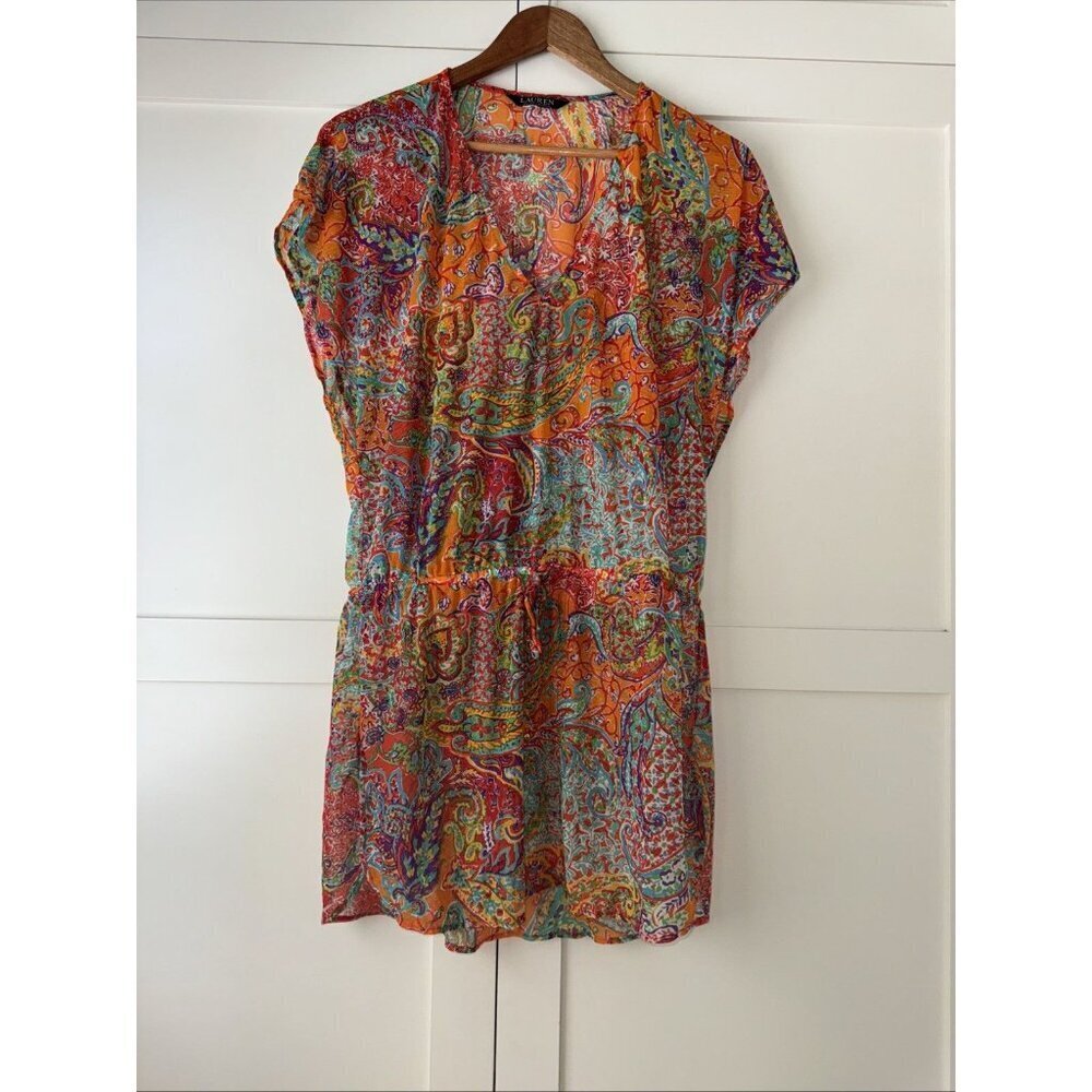 RALPH LAUREN 🌸 SHEER BOLD PRINT / BLOUSE / COVER UP - Picture 2 of 16